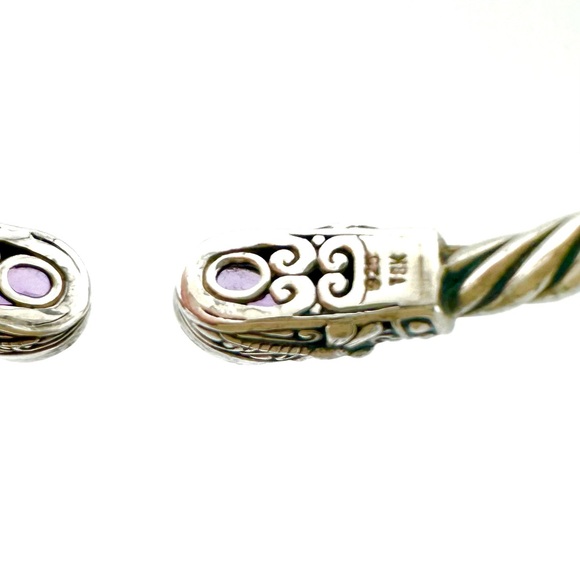 18k Gold Accent 925 Silver Amethyst Cuff Bracelet "Dragonfly Den in Purple" - Picture 10 of 11